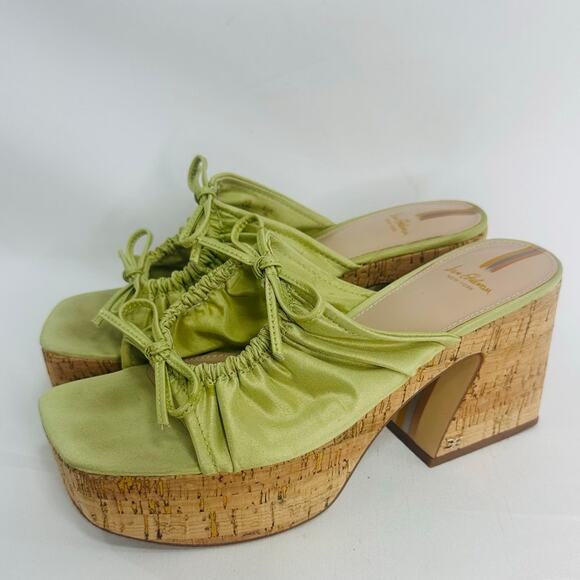 Sam Edelman Dova Green Satin Cork Wedge Platform Sandals Y2K Heels 8.5 - Picture 4 of 9